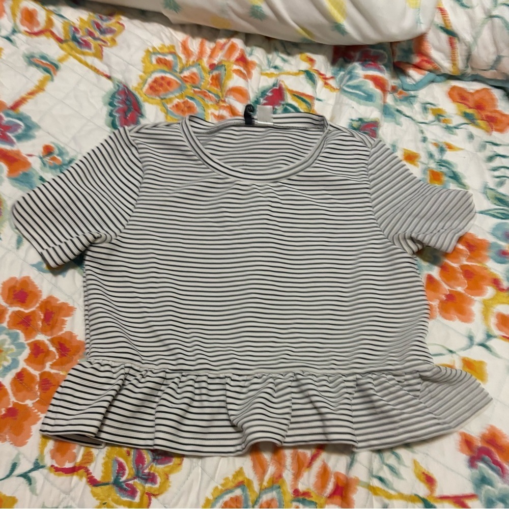 Black and White Striped Baby Doll Small Crop Top Shirt Small